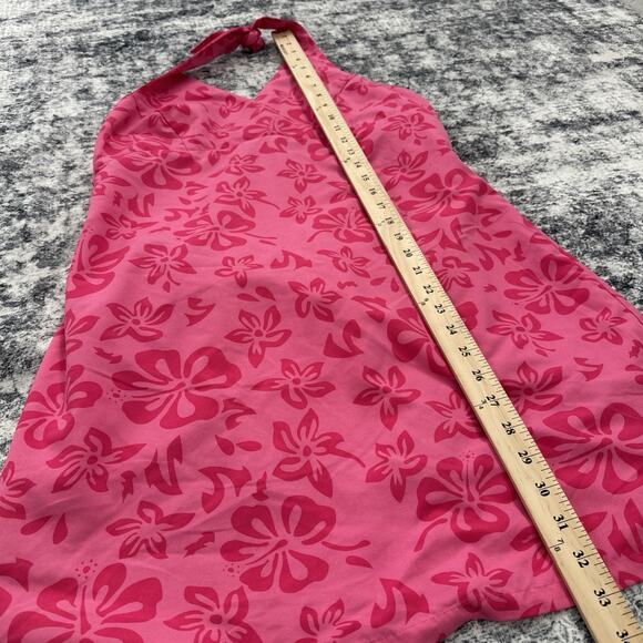 Vintage Y2K PInk Halter Floral Print Mini Dress Sz Large Juniors 11/13 Hibiscus - Picture 9 of 10